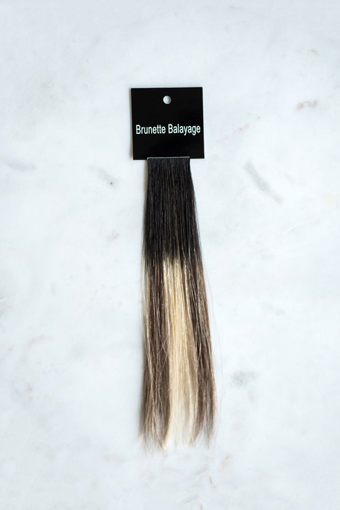 brunette balayage luxury line hair extension above view